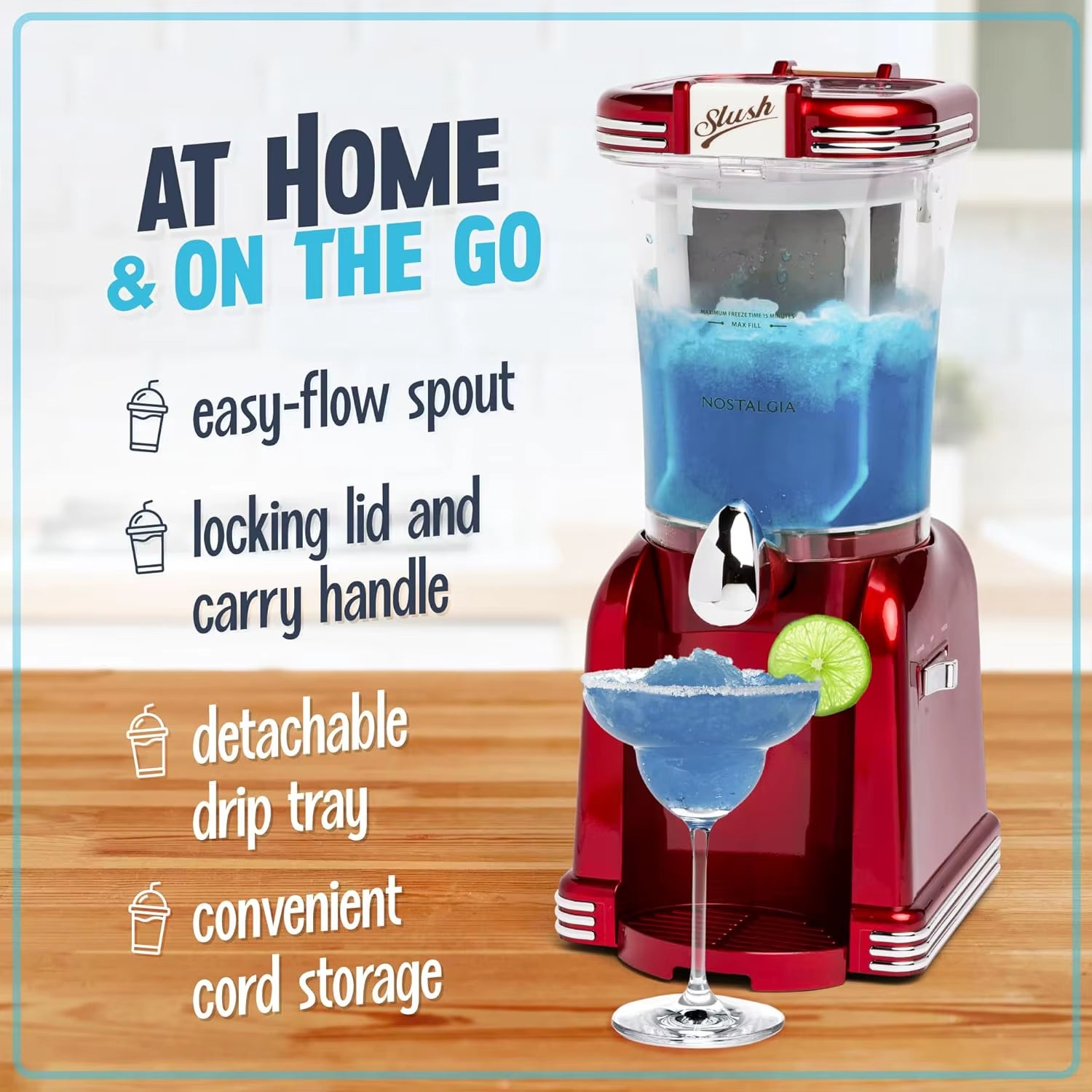 "32-Ounce Drink Maker & Margarita Machine – Home Slushy Maker with Stainless Steel Flow Spout"