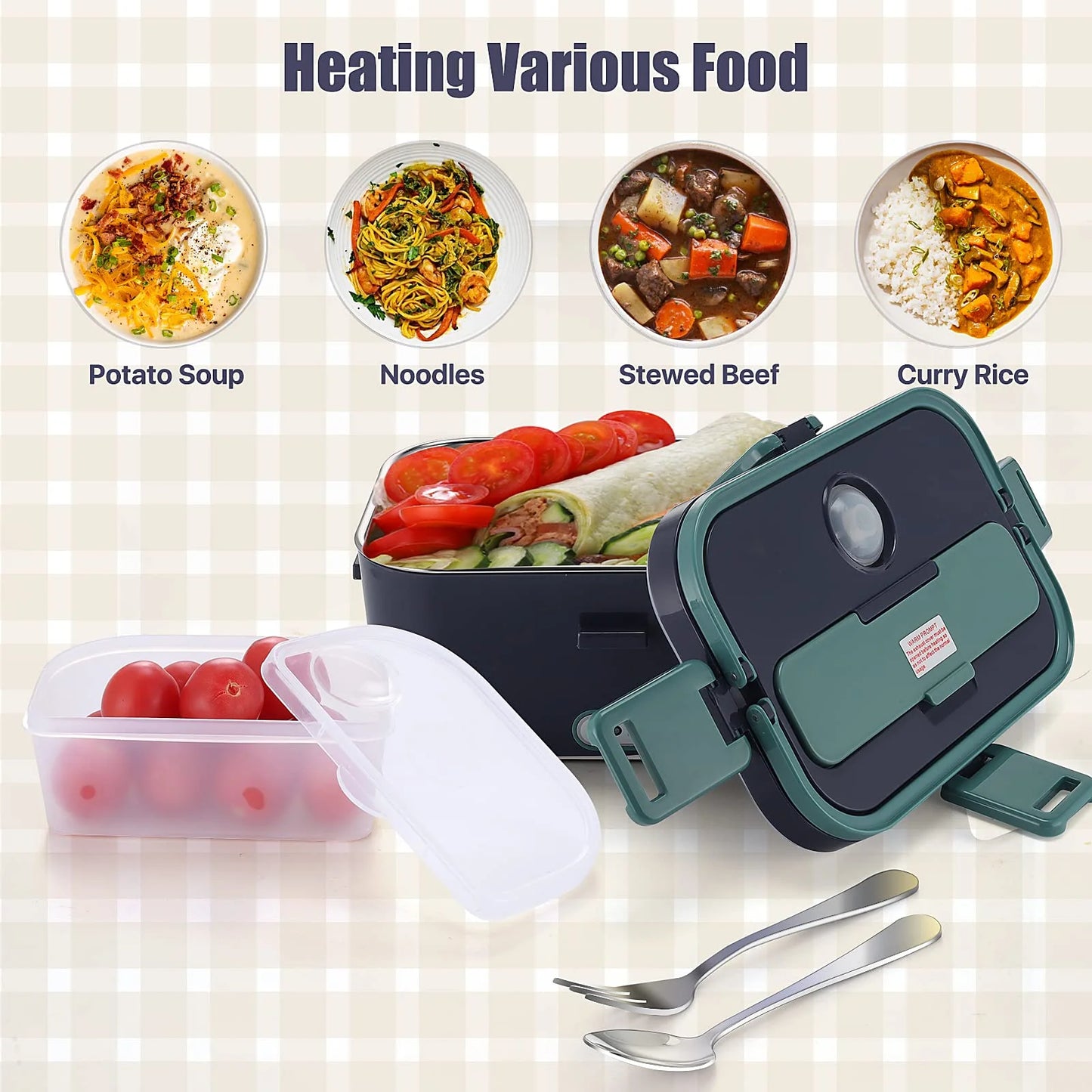 Beiou 60W Electric Lunch Box – Portable 1.8L Food Warmer for Car, Truck, Home & Office (12V/24V/110V)