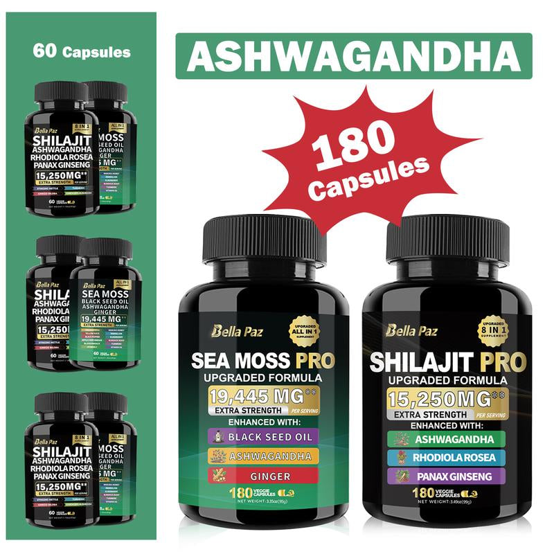 Bellapaz Ashwagandha & Seamoss & Shilajit -180 Capsules 3 Months Supply America'S #1 Ashwagandha Brand