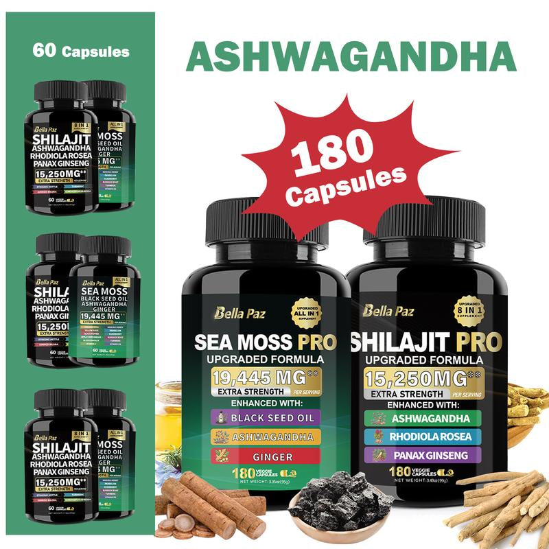 Bellapaz Ashwagandha & Seamoss & Shilajit -180 Capsules 3 Months Supply America'S #1 Ashwagandha Brand