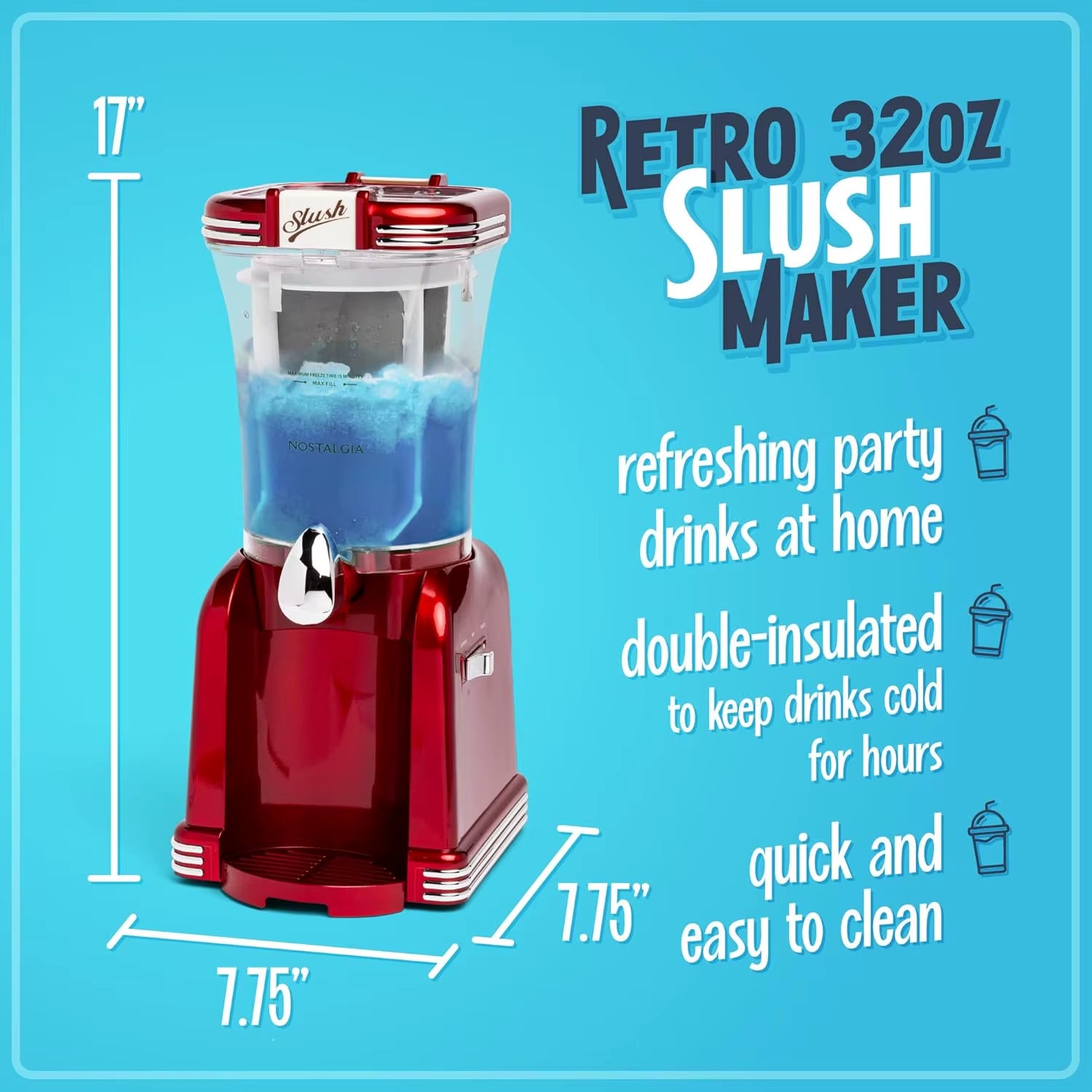 "32-Ounce Drink Maker & Margarita Machine – Home Slushy Maker with Stainless Steel Flow Spout"