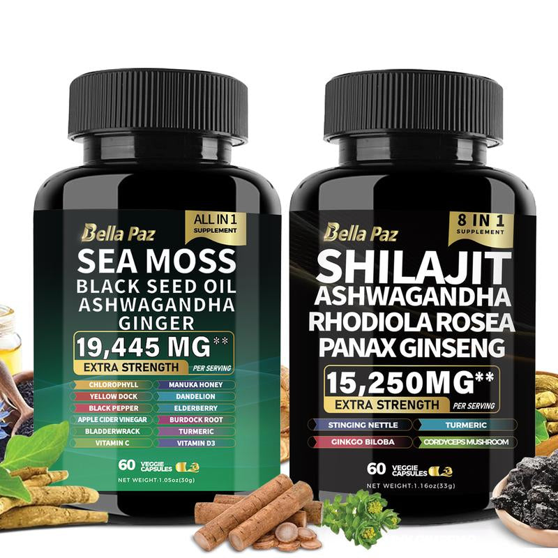 Bellapaz Ashwagandha & Seamoss & Shilajit -180 Capsules 3 Months Supply America'S #1 Ashwagandha Brand